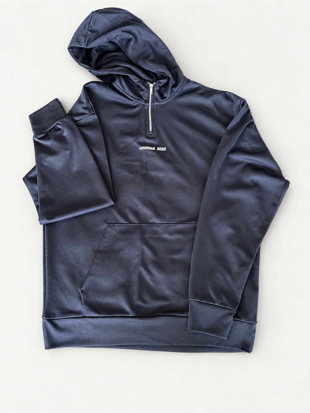 Zara Navy Half-Zip Hoodie with Subtle Chest Logo